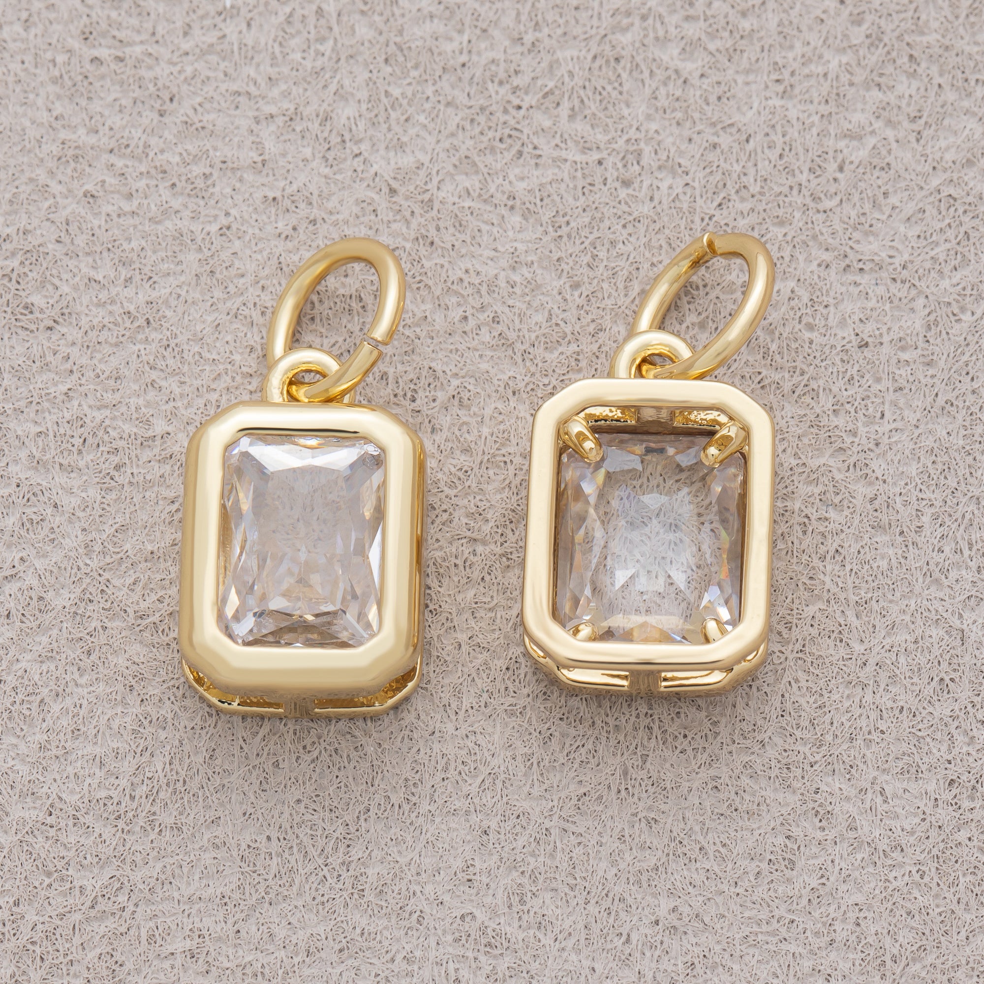 16K Gold Plated Clear Baguette CZ Bezel Rectangular Charm - Sold Each