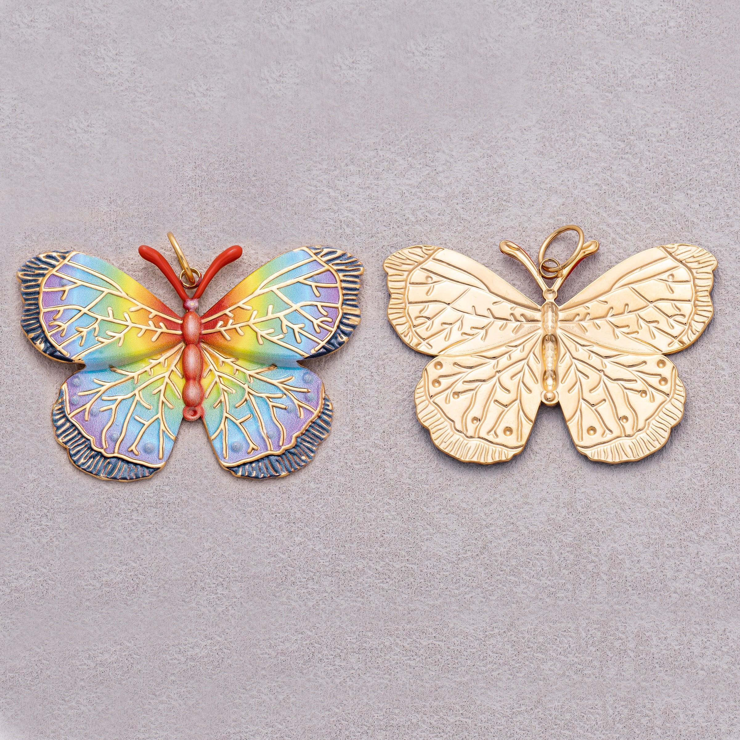 Gold PVD Stainless Steel Rainbow Butterfly Mariposa Animal Pendant