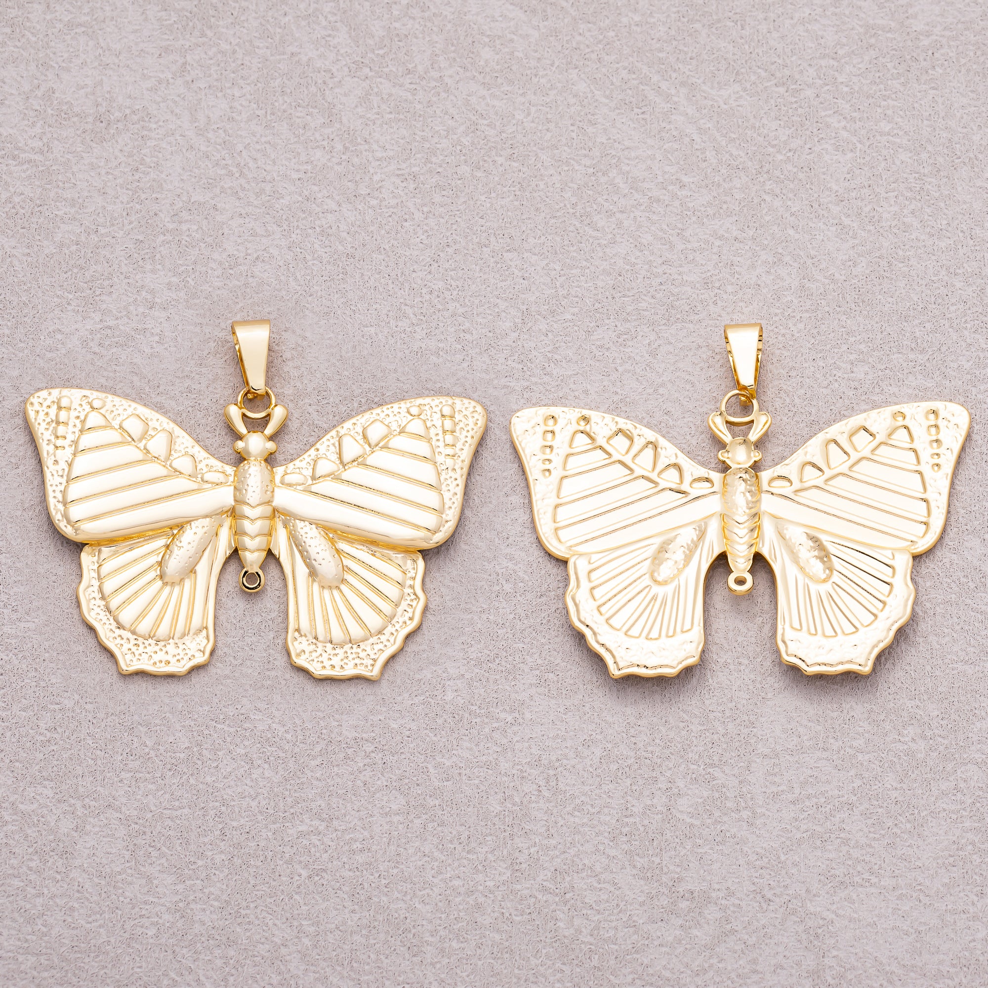 Gold PVD Stainless Steel Textured Butterfly Mariposa Enamel Pendant