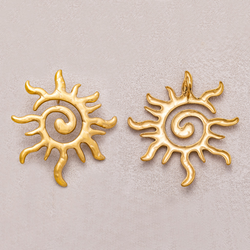Gold PVD Stainless Steel Celestial Tribal Sun Pendant