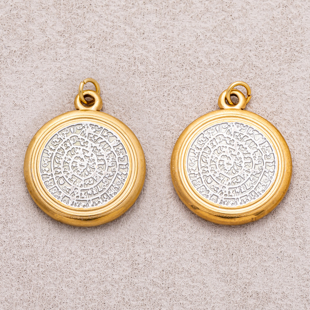 Gold PVD Stainless Steel Textured Phaistos Disc Medallion Charm