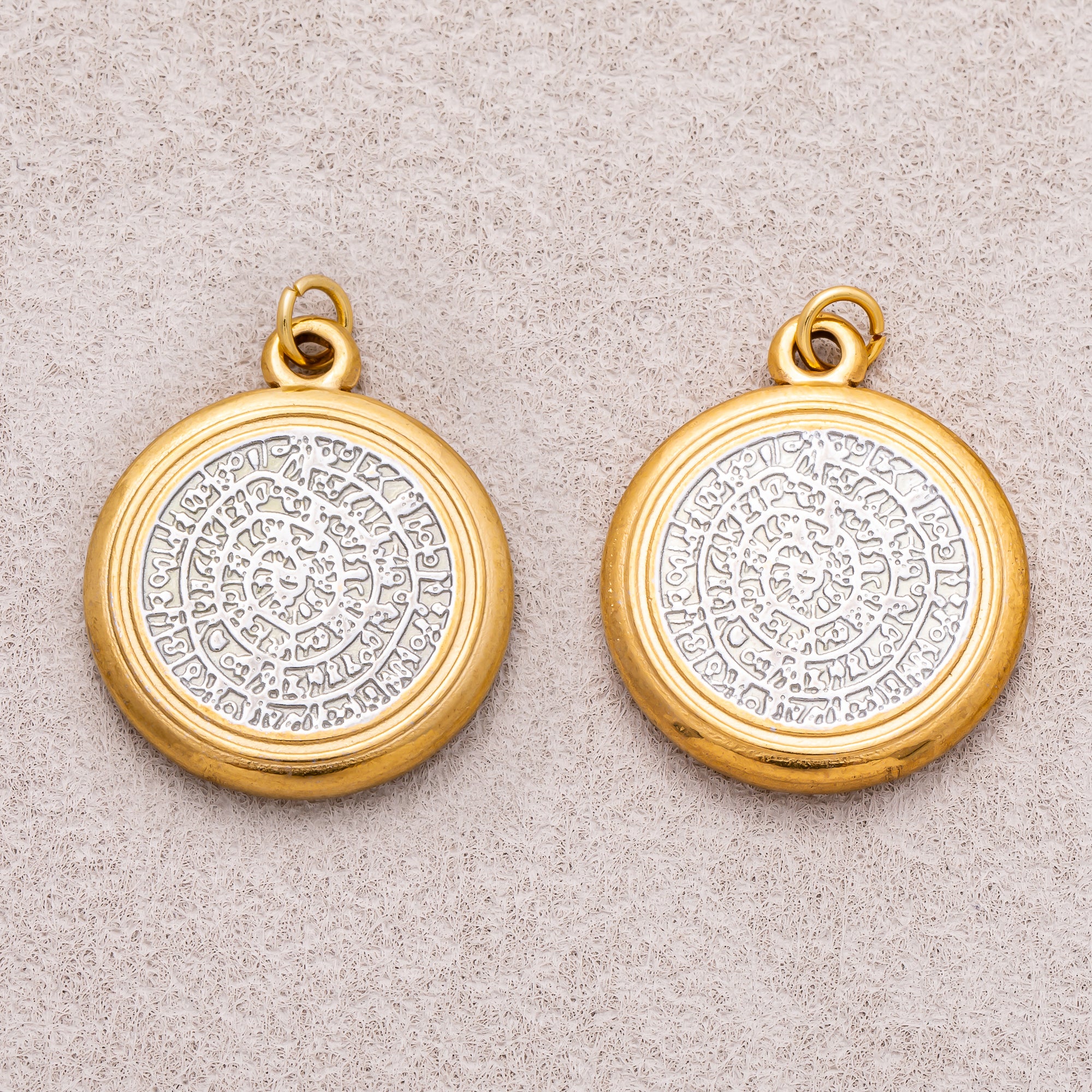 Gold PVD Stainless Steel Textured Phaistos Disc Medallion Charm