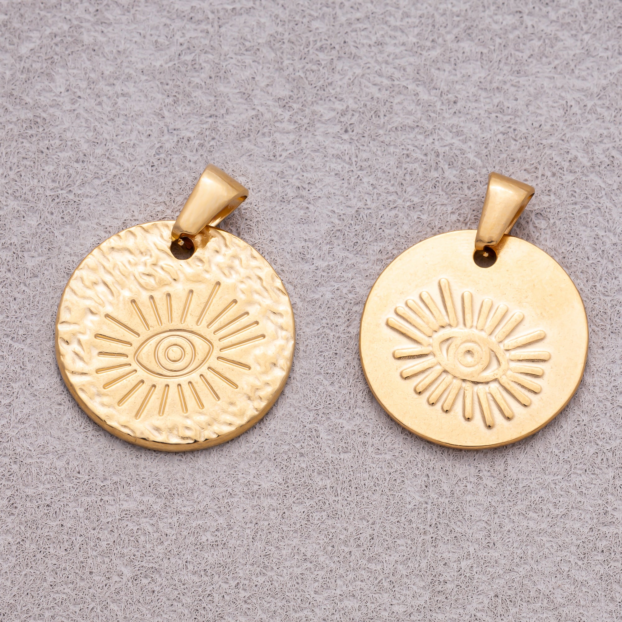 Gold PVD Stainless Steel Evil Eye Textured Medallion Pendant