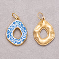 Gold PVD Stainless Steel Blue White Enamel Donut Floral Charm