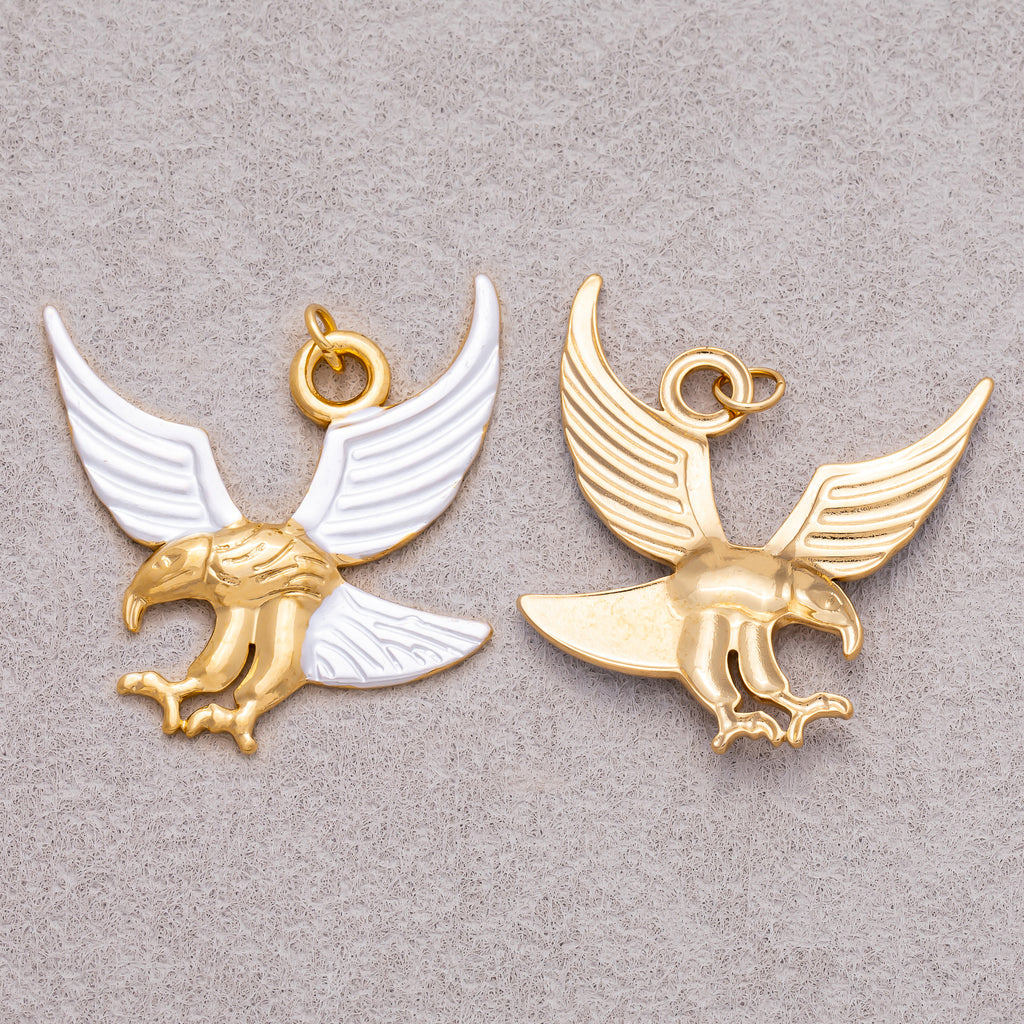 Gold PVD Stainless Steel Eagle Bird Mixed Metal Statement Charm