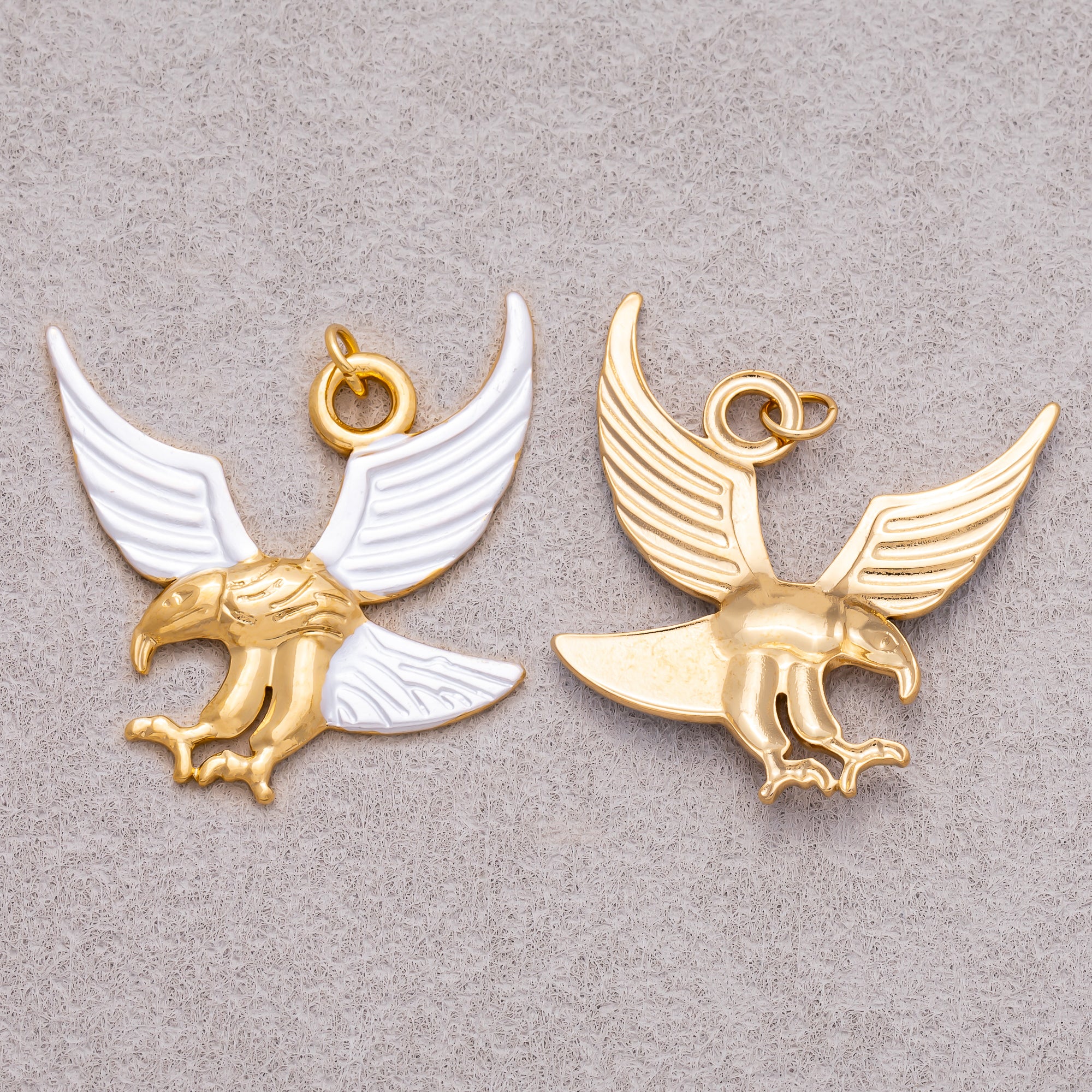 Gold PVD Stainless Steel Eagle Bird Mixed Metal Statement Charm