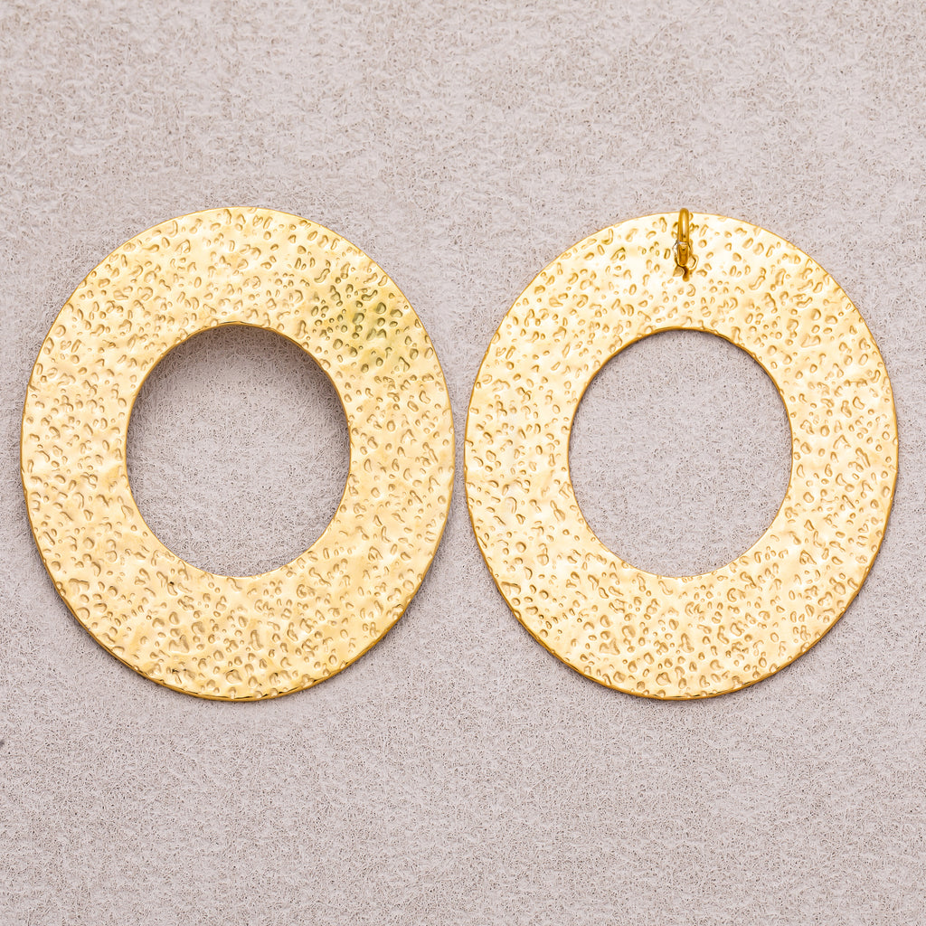 Gold PVD Stainless Steel Hammered Open Circle Disk Pendant
