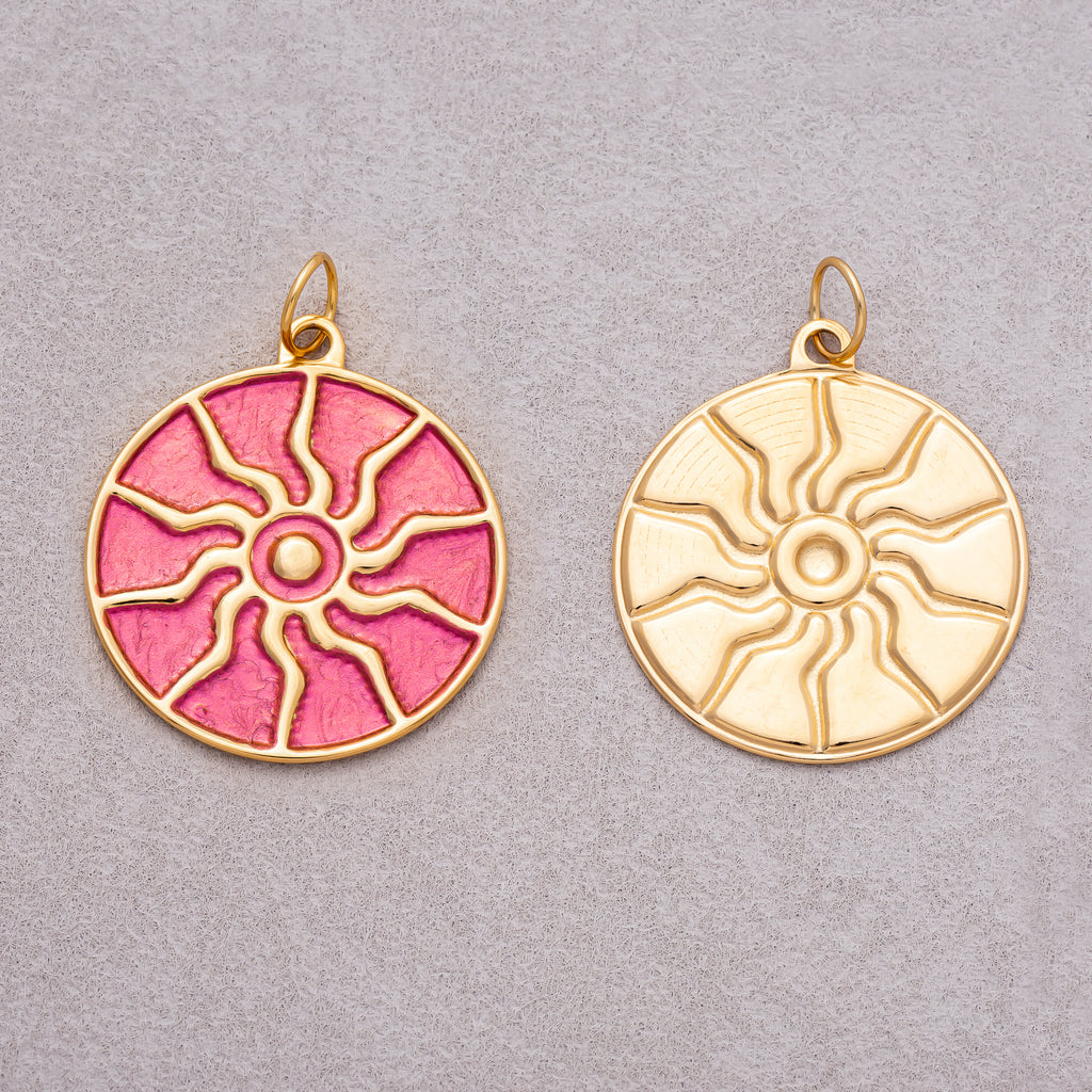 Gold PVD Stainless Steel Red Enamel Eclipse Medallion Charm