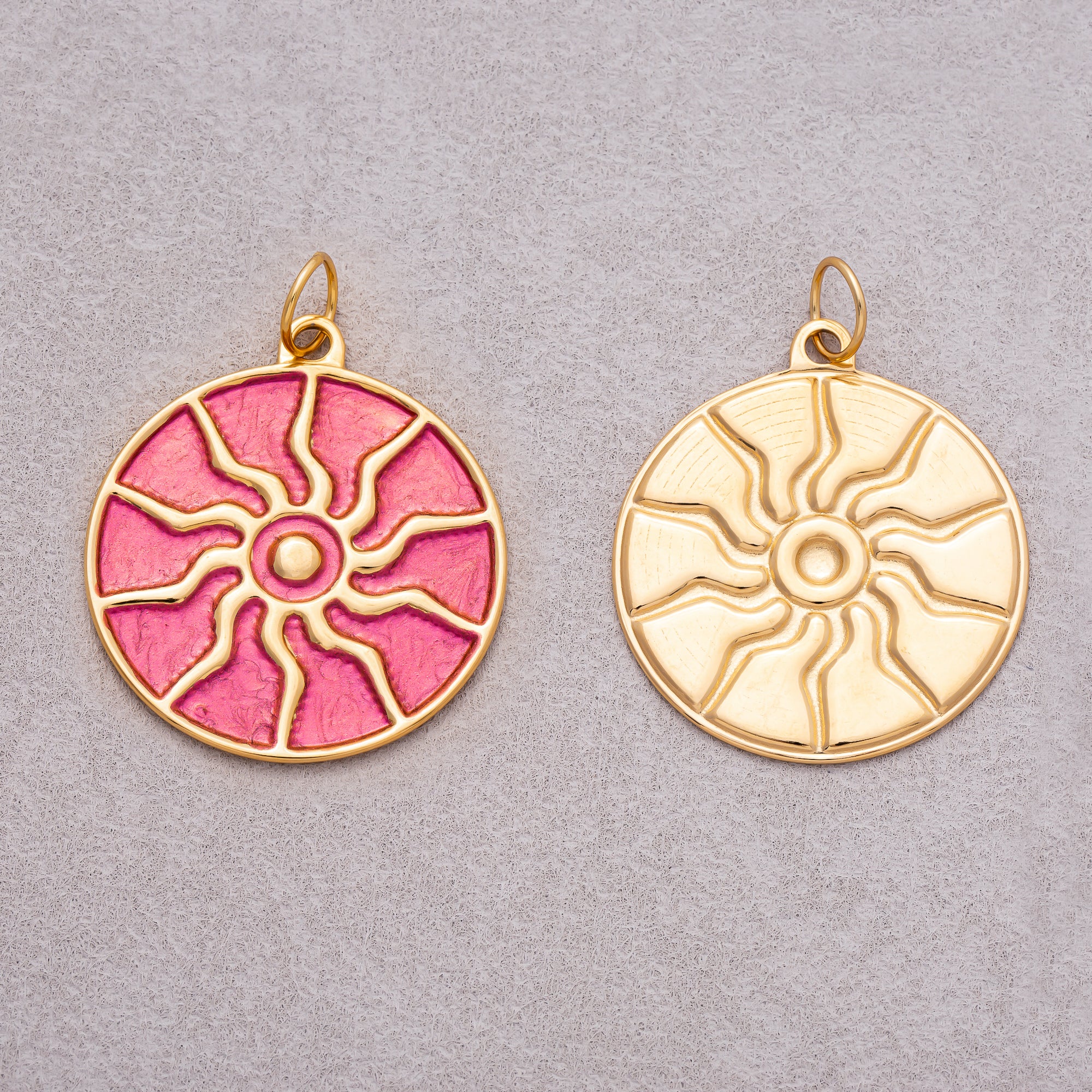 Gold PVD Stainless Steel Red Enamel Eclipse Medallion Charm