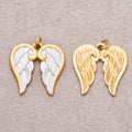 Gold PVD Stainless Steel White Enamel Guardian Angel Wings Charm