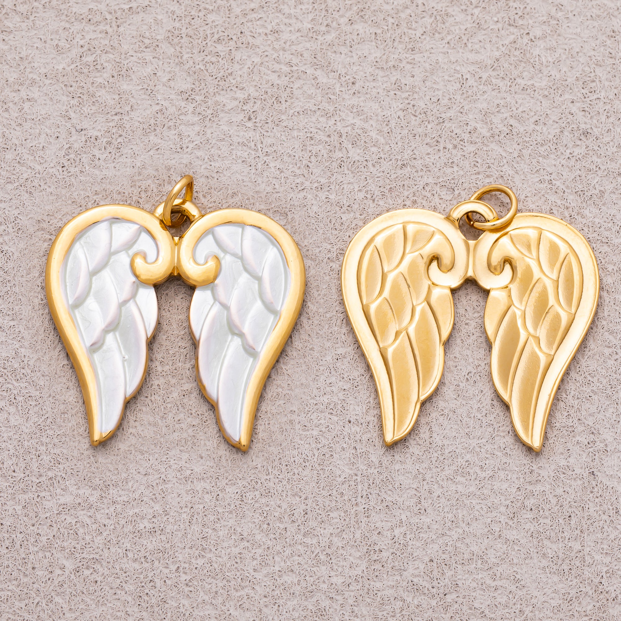 Gold PVD Stainless Steel White Enamel Guardian Angel Wings Charm