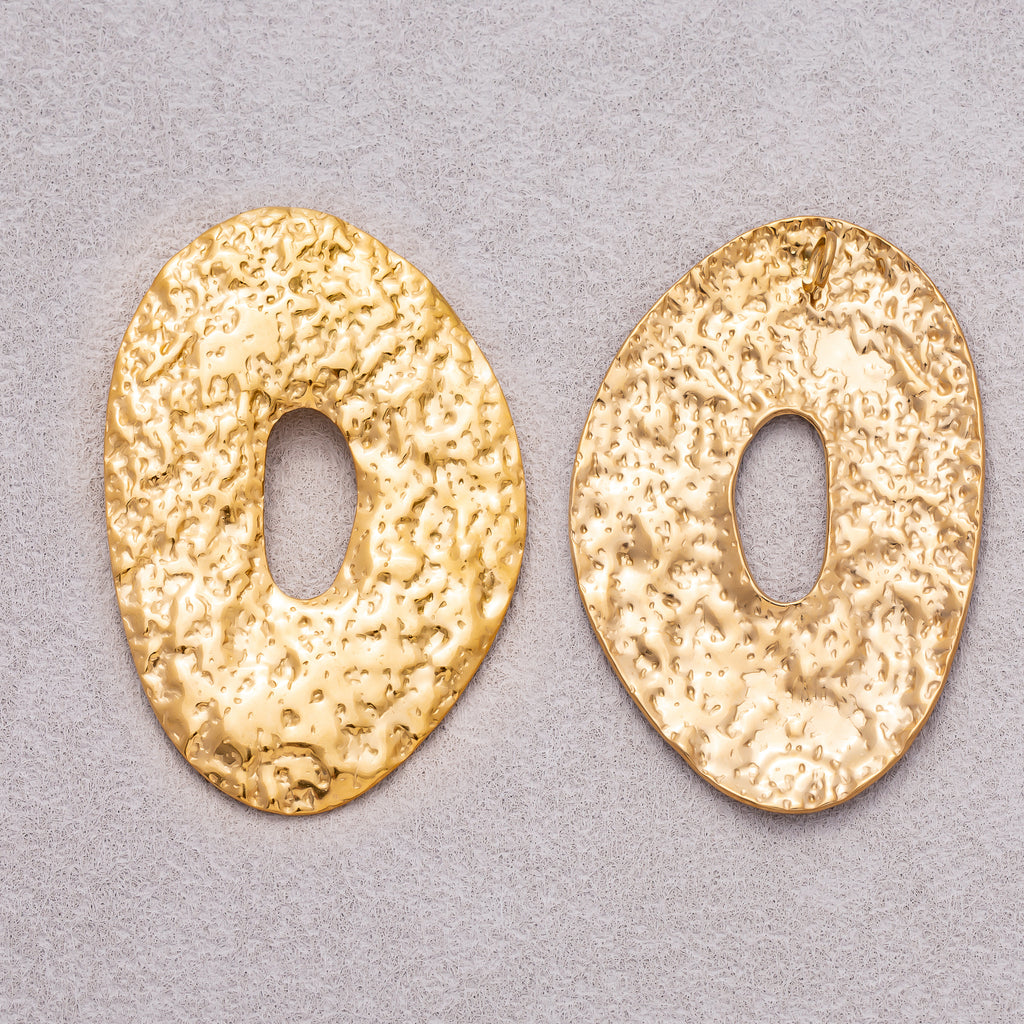 Gold PVD Stainless Steel Textured Irregular Oval Charm