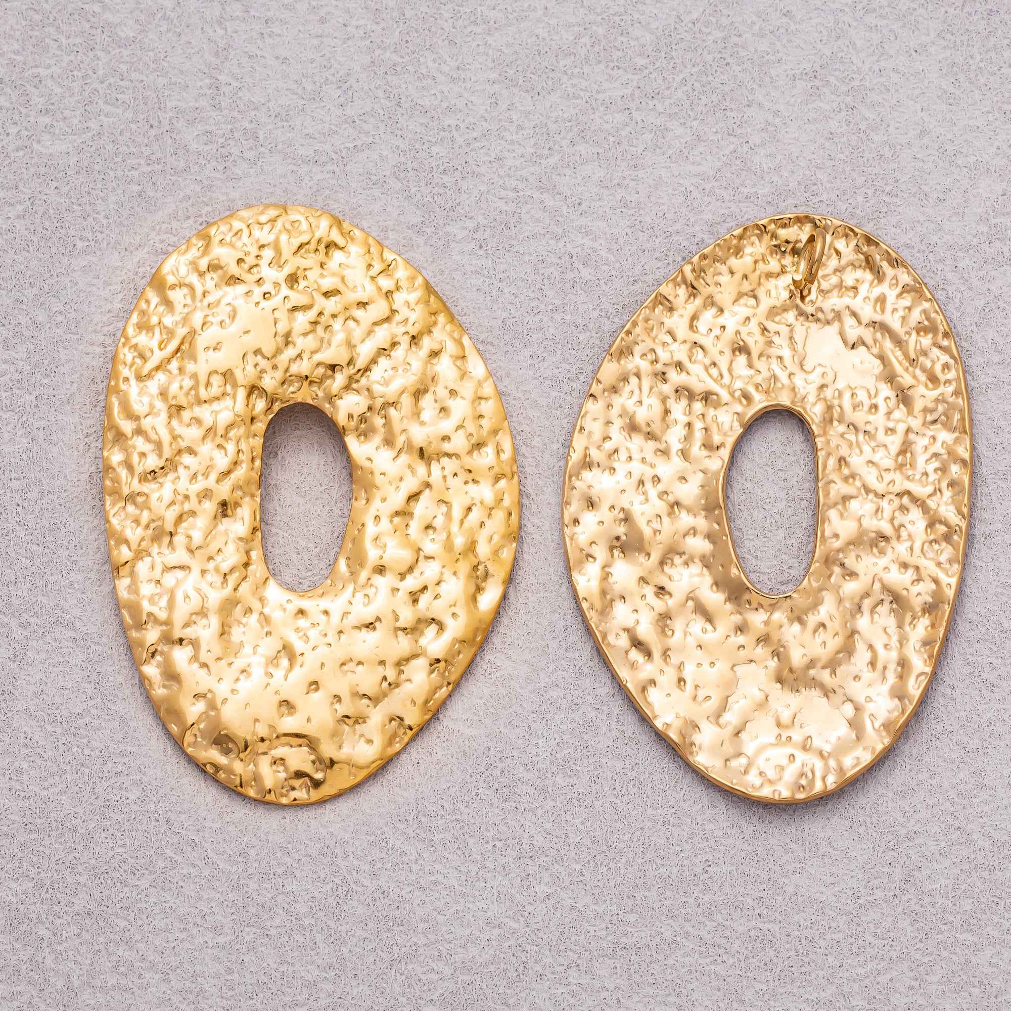 Gold PVD Stainless Steel Textured Irregular Oval Charm