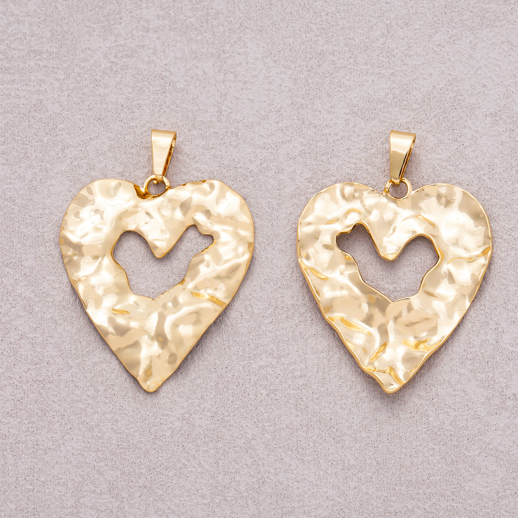 Gold PVD Stainless Steel Hammered Open Love Heart Pendant