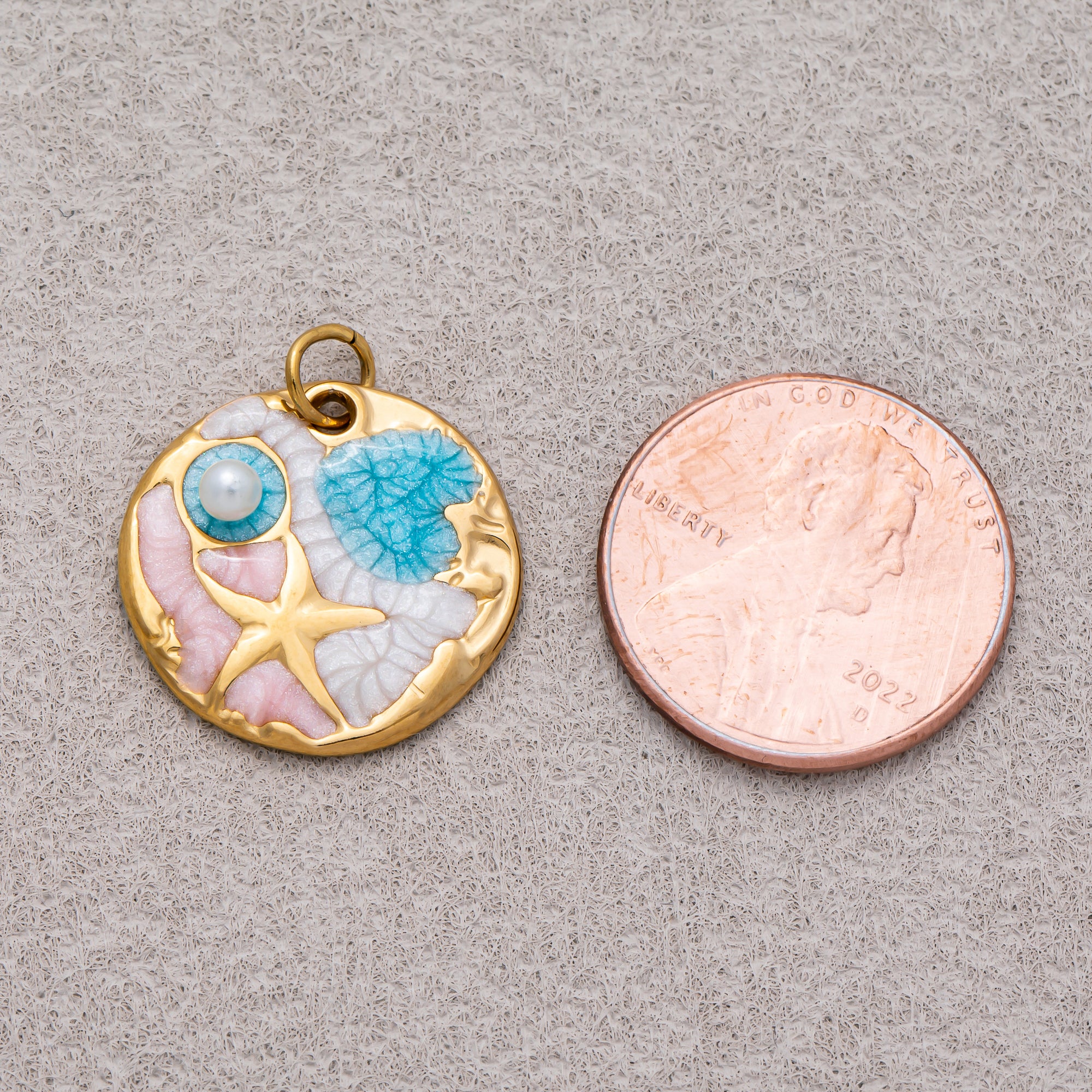 Gold PVD Stainless Steel Shell Pearl Colorful Ocean Starfish Beach Set Pendant