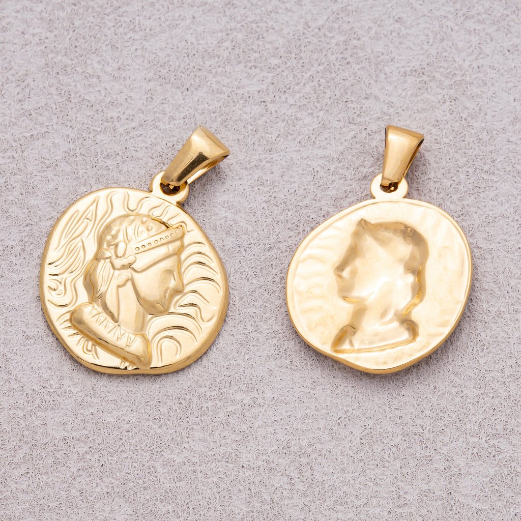Gold PVD Stainless Steel Virgin Mary Religious Medallion Pendant