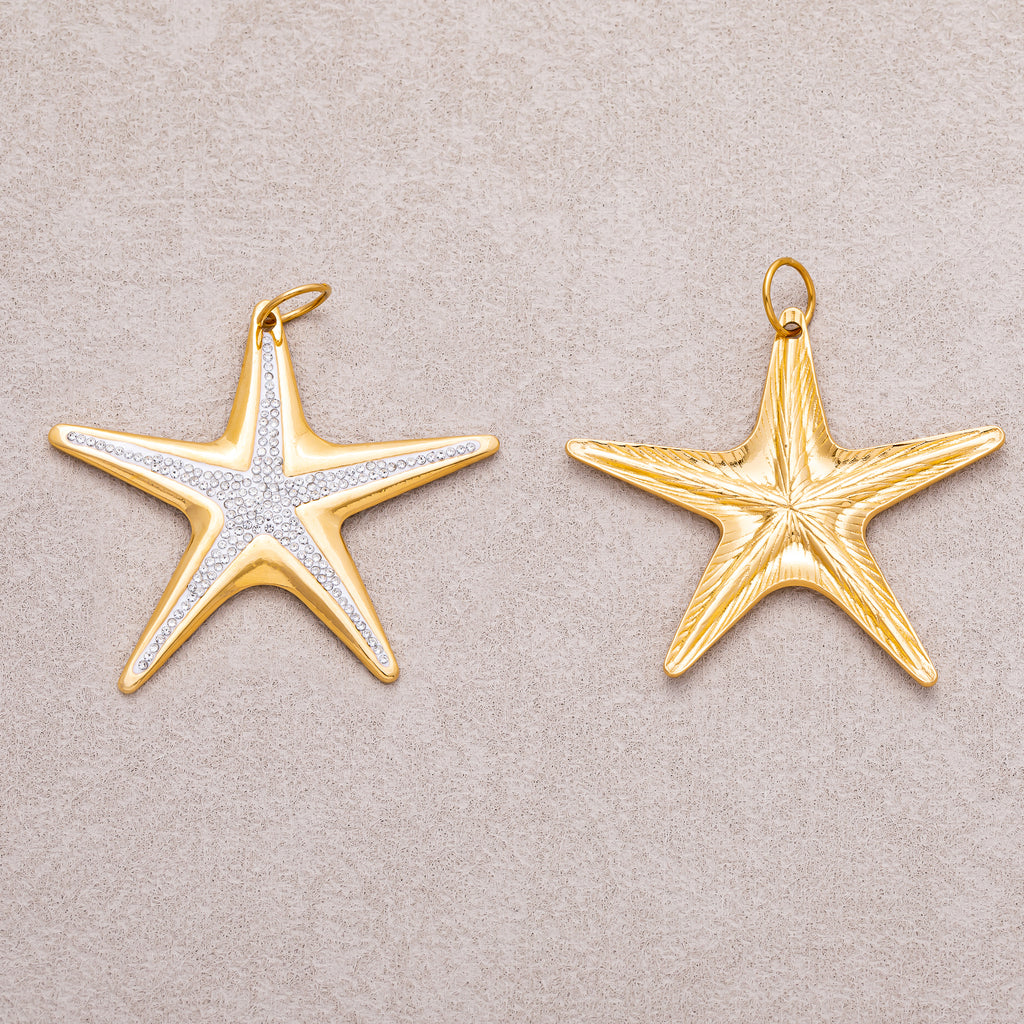 Gold PVD Stainless Steel Micro Paved CZ Ocean Big Starfish Pendant