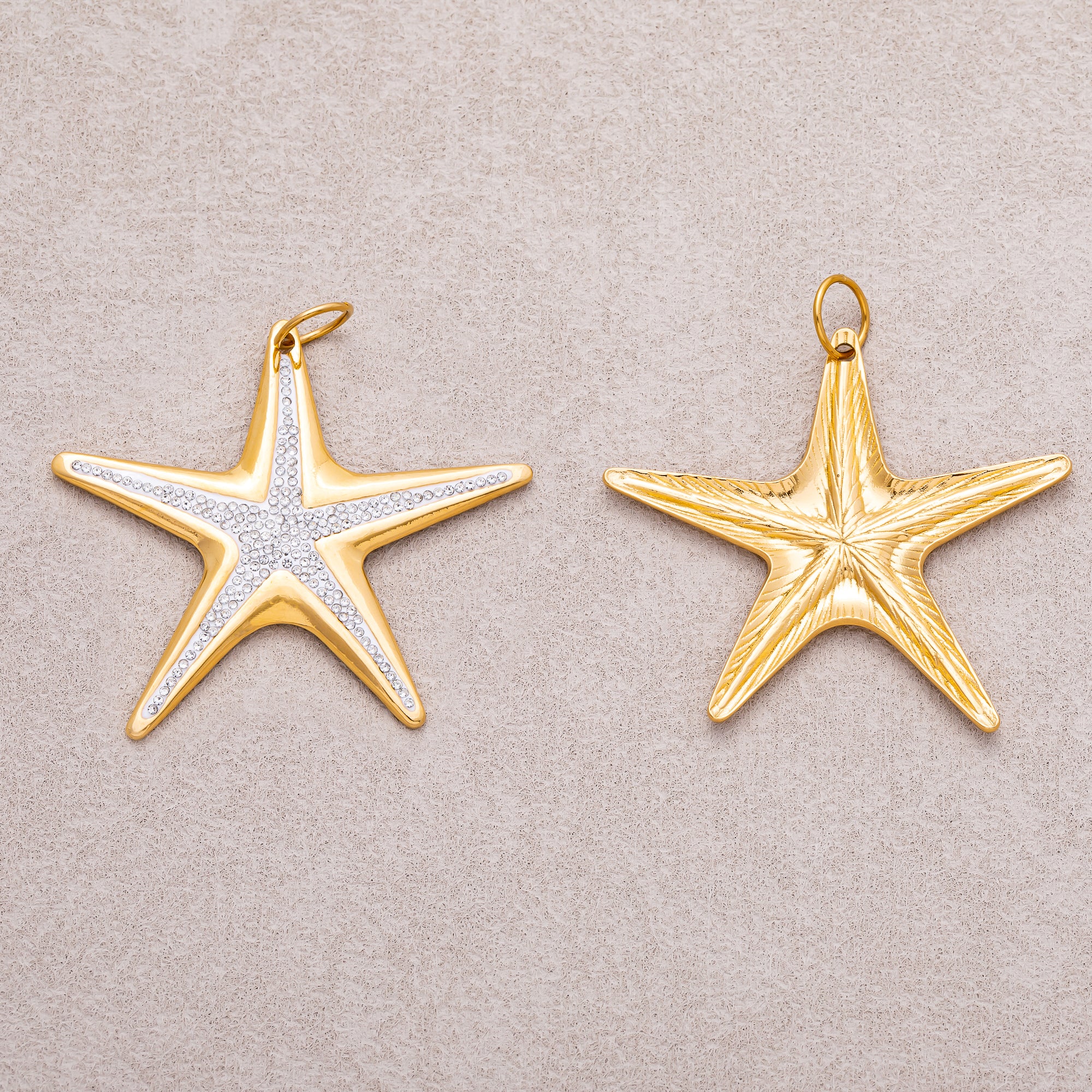 Gold PVD Stainless Steel Micro Paved CZ Ocean Big Starfish Pendant