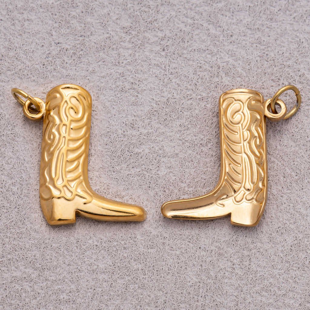 Gold PVD Stainless Steel Geometric Texas Cowboy Boots Charm