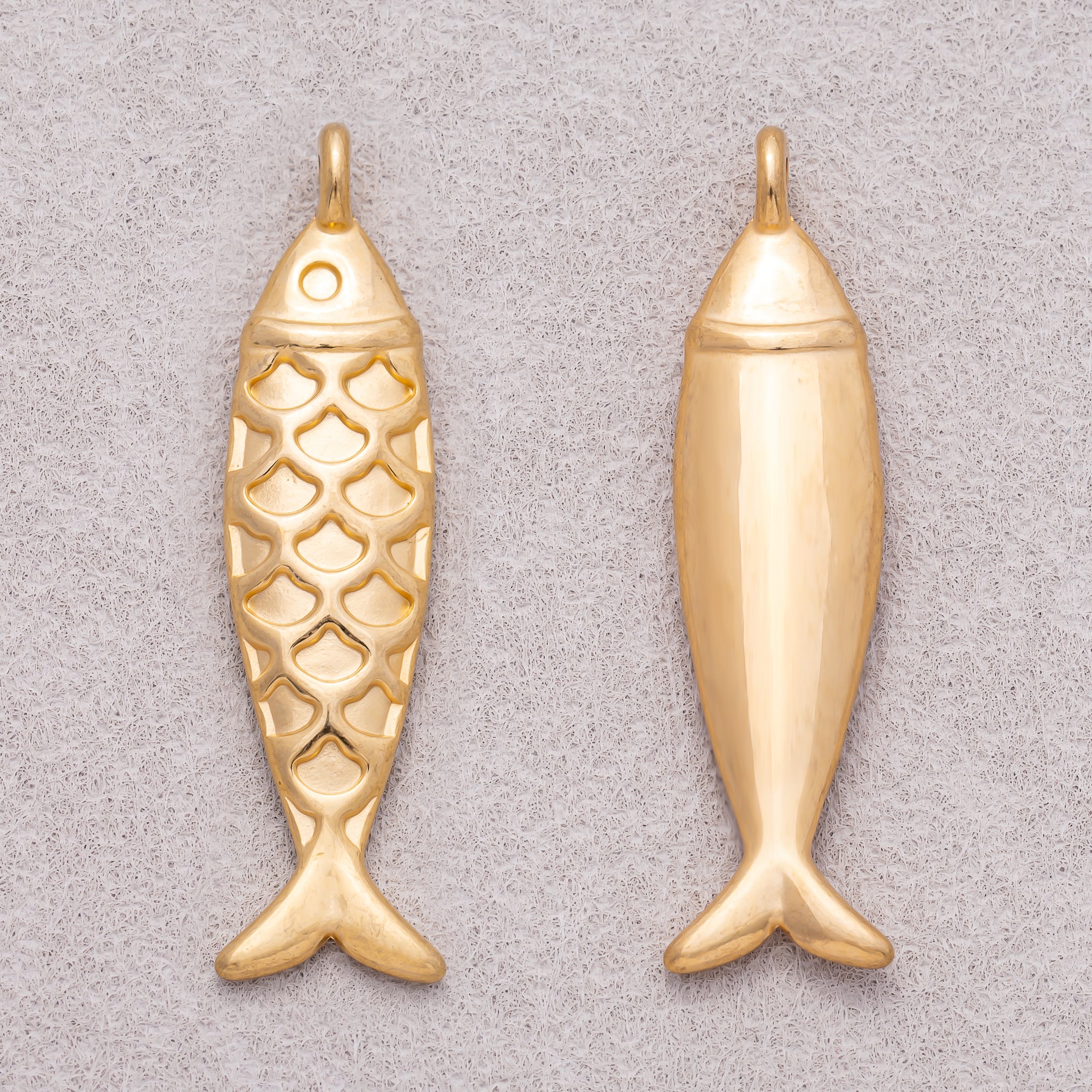 Gold PVD Stainless Steel Textured Fish Multidimensional Animal Pendant