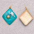 Gold PVD Stainless Steel Blue Molten Star and Sunburst Enamel Rhombus Charm