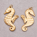 Gold PVD Stainless Steel Hammered Sea Horse Animal Pendant