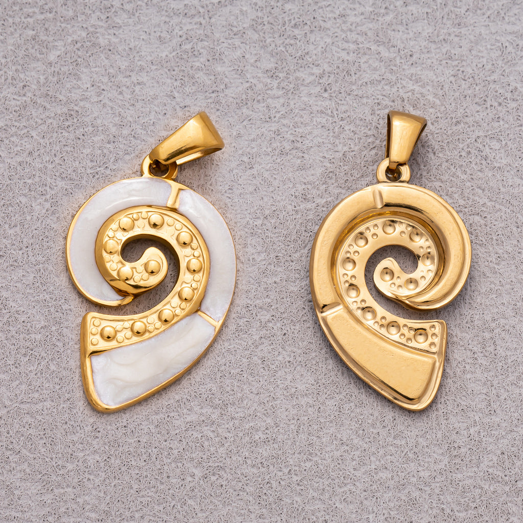 Gold PVD Stainless Steel Mother of Pearl Spiral Ocean Nautilus Pendant