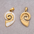 Gold PVD Stainless Steel Mother of Pearl Spiral Ocean Nautilus Pendant
