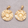 Gold PVD Stainless Steel Hammered Aztec Textured Medallion Charm