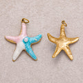 Gold PVD Stainless Steel Shell Pearl Enamel Art Starfish Pendant