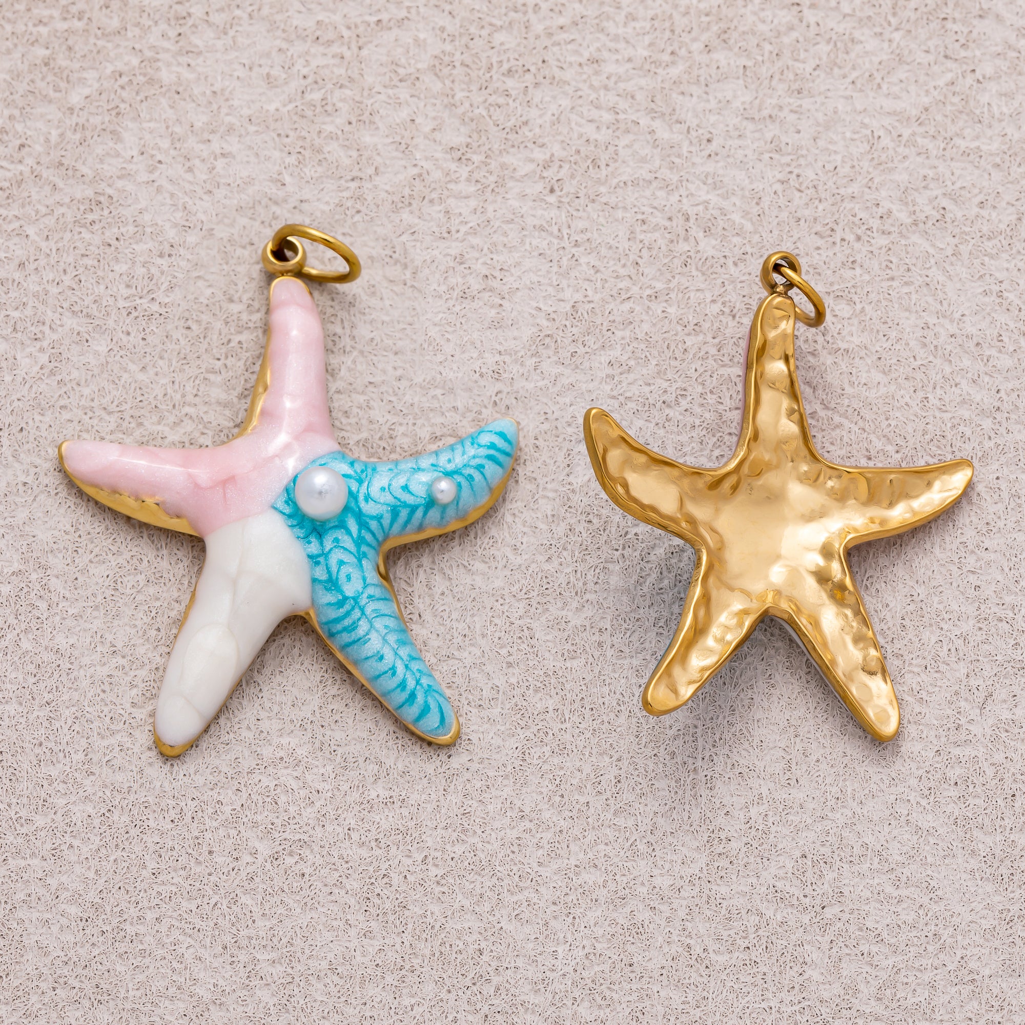 Gold PVD Stainless Steel Shell Pearl Enamel Art Starfish Pendant