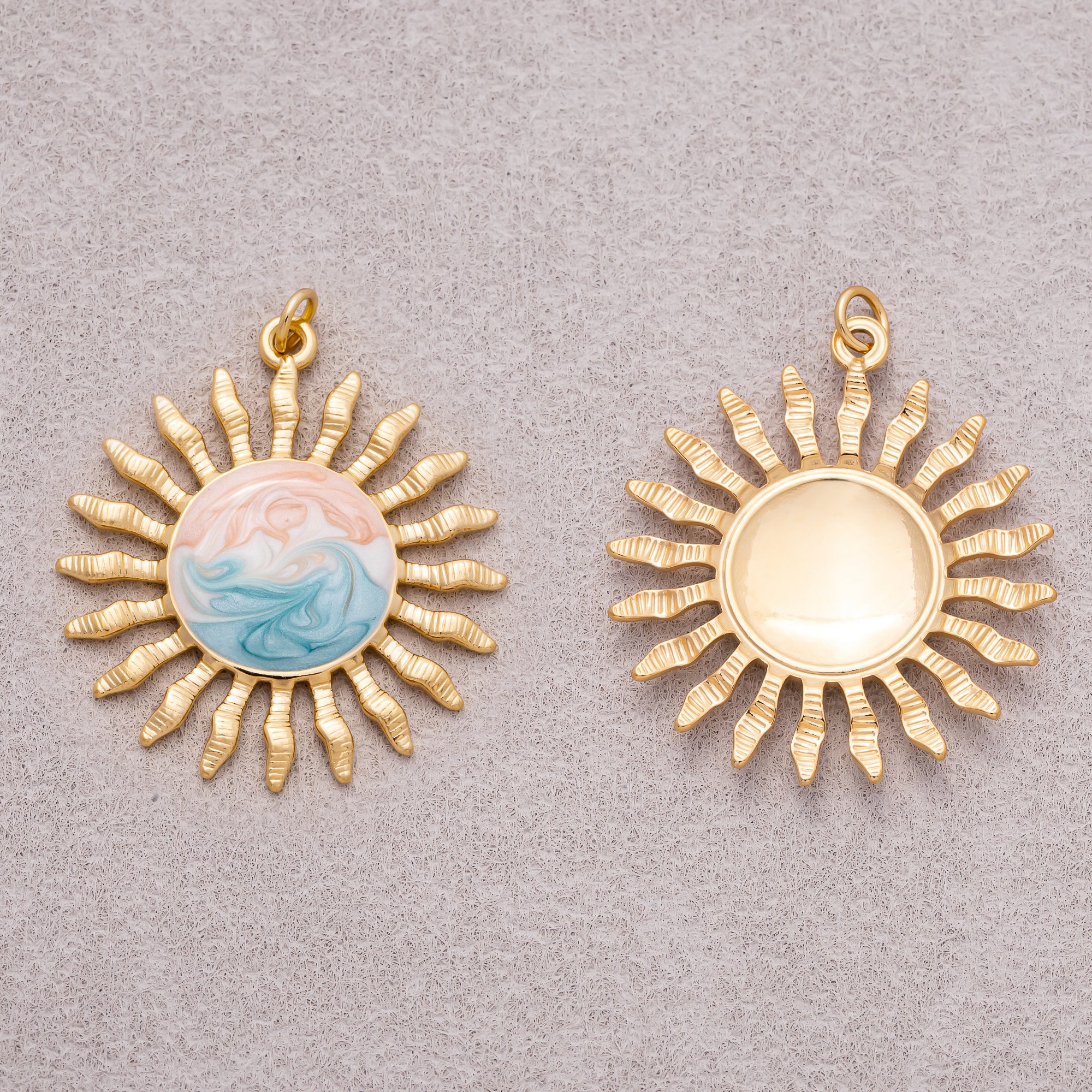 Gold PVD Stainless Steel Pastel Swirl Enamel Sunburst Medallion Charm