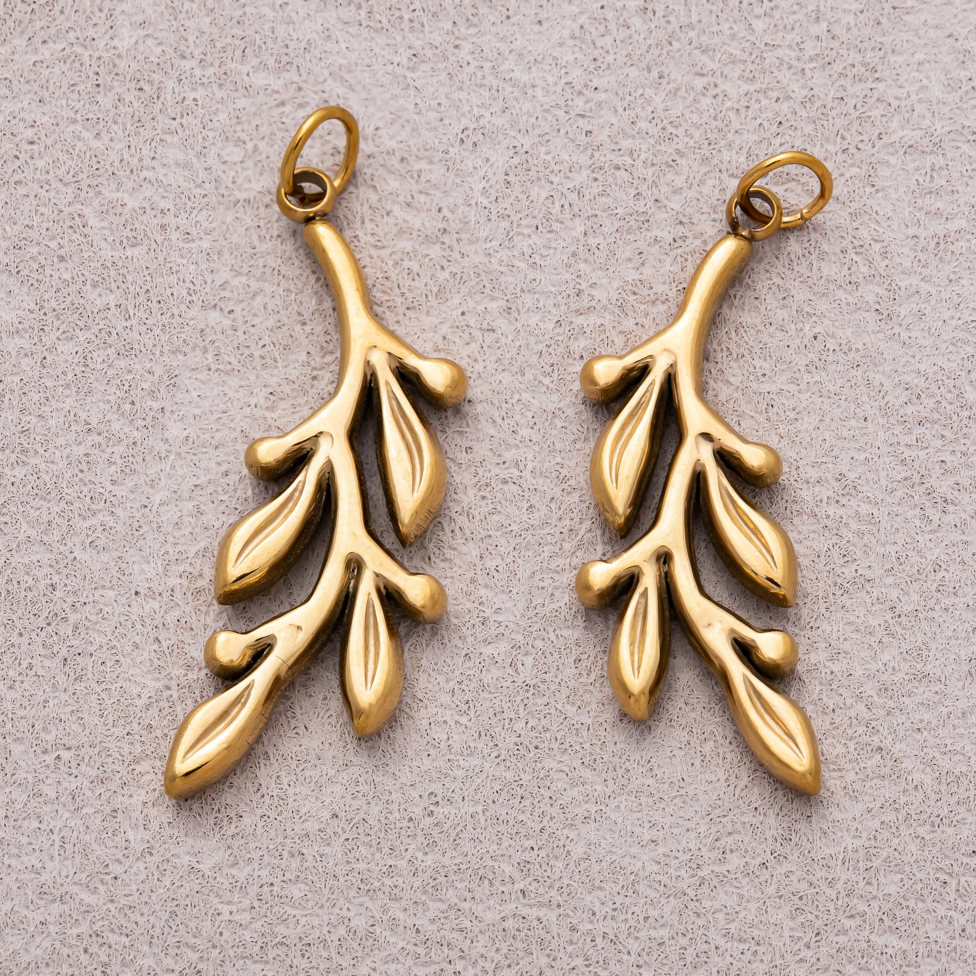 Gold PVD Stainless Steel Minimalist Branch Leaf Plant Charm
