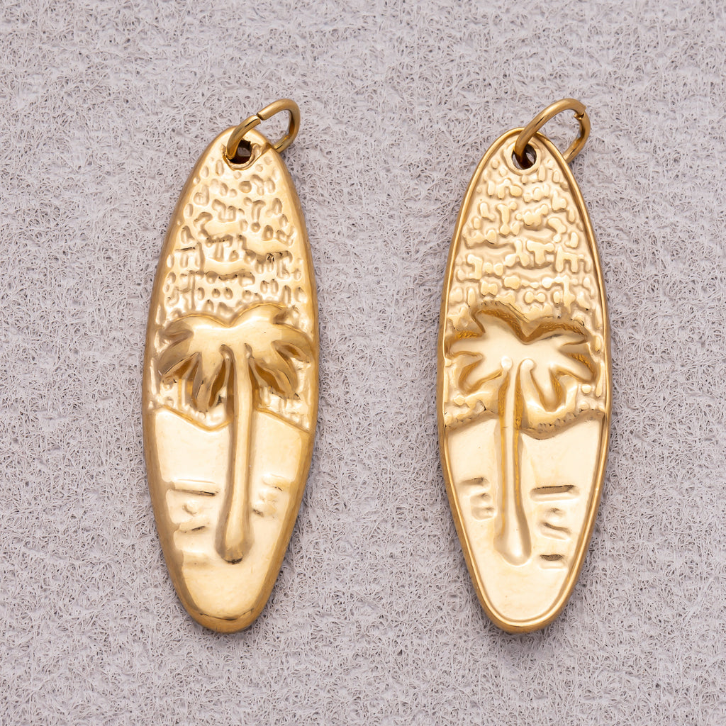 Gold PVD Stainless Steel Surfer Nautical Palm Tree Beach Charm