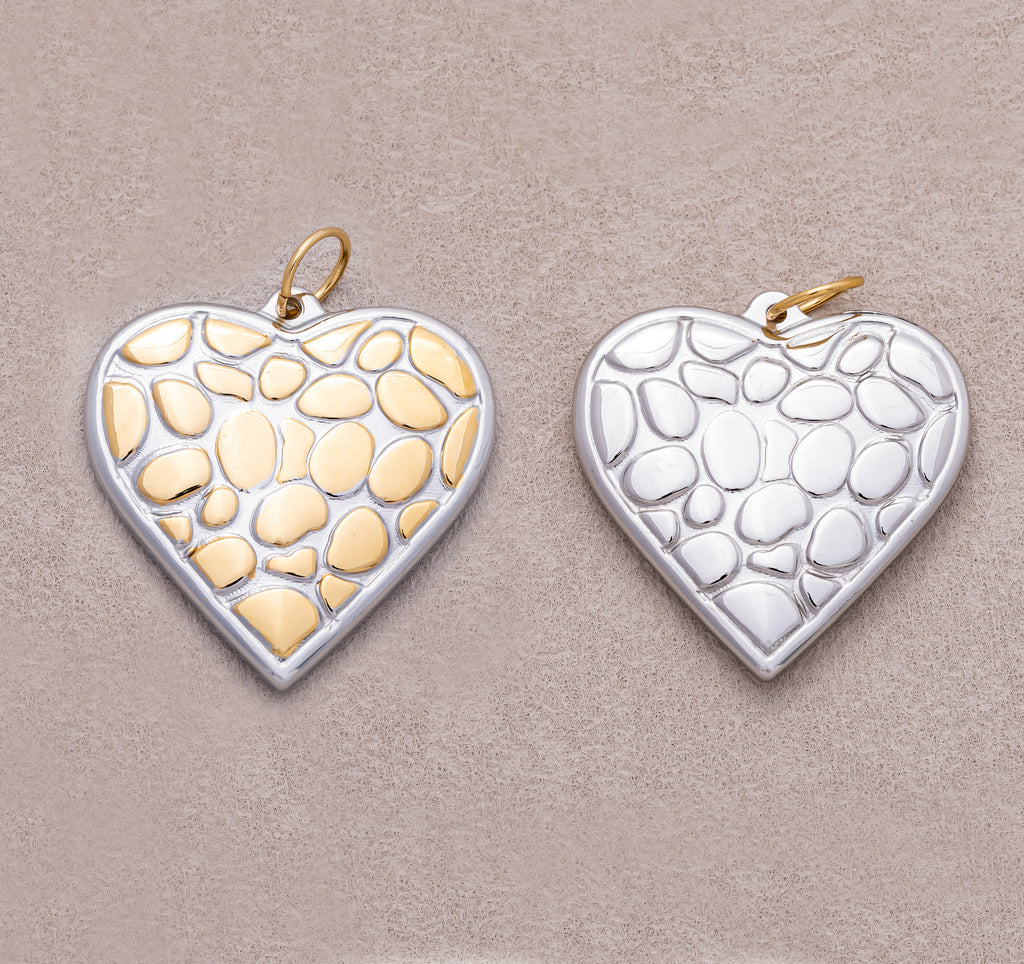 Gold PVD Stainless Steel Mixed Metal Textured Heart Charm