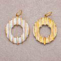 Gold PVD Stainless Steel Mother of Pearl Ribbed Round Open Charm