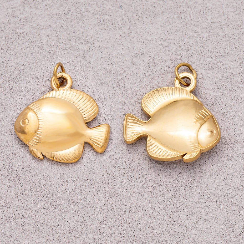 Gold PVD Stainless Steel Geometric Multidimensional Fish Sea Animal Charm