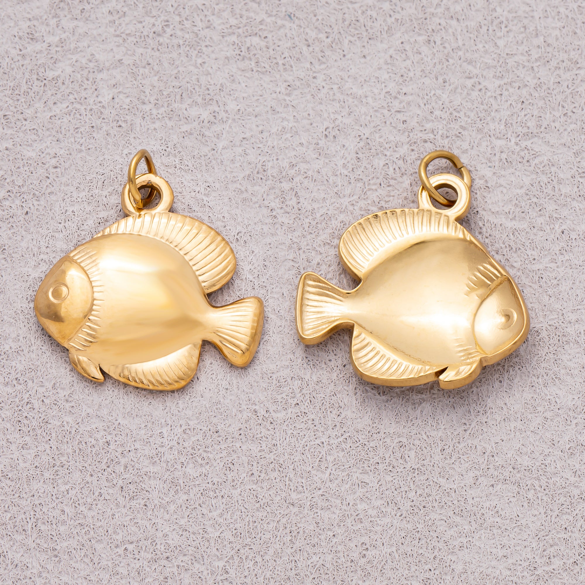 Gold PVD Stainless Steel Geometric Multidimensional Fish Sea Animal Charm