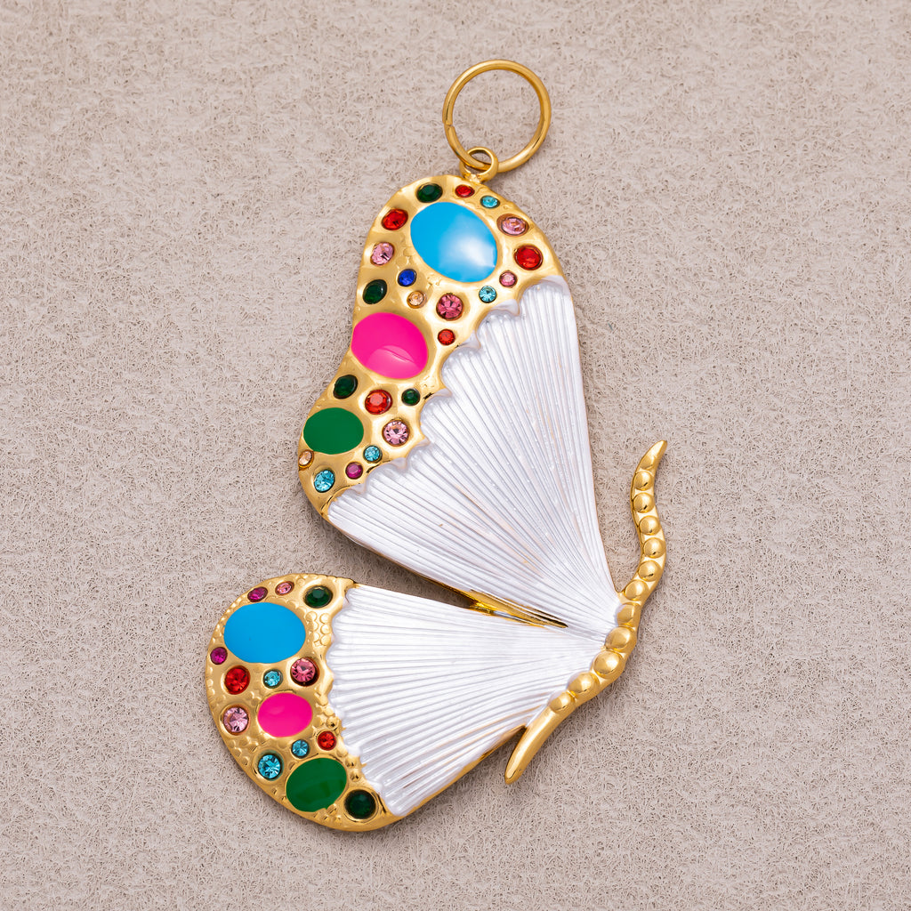 Gold PVD Stainless Steel Colorful Enamel Butterfly Charm Mariposa Pendant