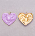 Gold PVD Stainless Steel Purple Molten Heart Enamel Charm