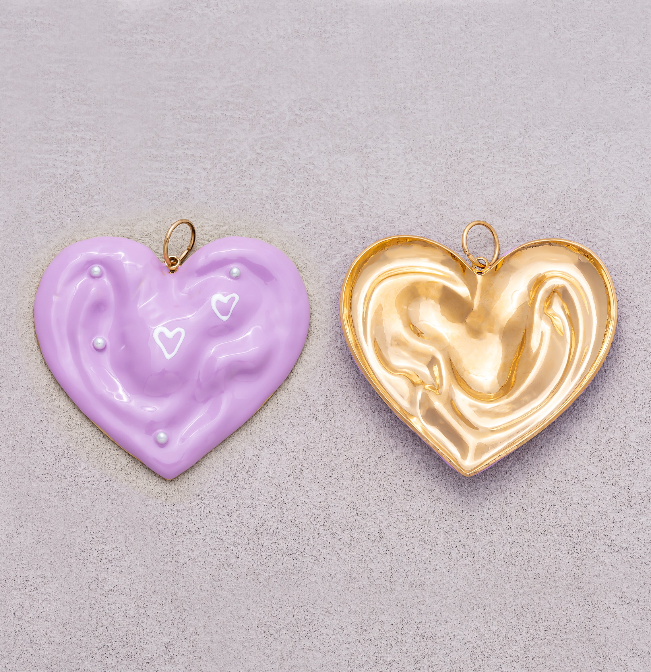 Gold PVD Stainless Steel Purple Molten Heart Enamel Charm