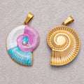 Gold PVD Stainless Steel Blue & Purple Enamel Art Nautical Ammonite Shell Pendant