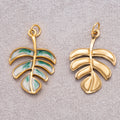 Gold PVD Stainless Steel Green Enamel Tropical Palm Tree Leaf Monstera Charm
