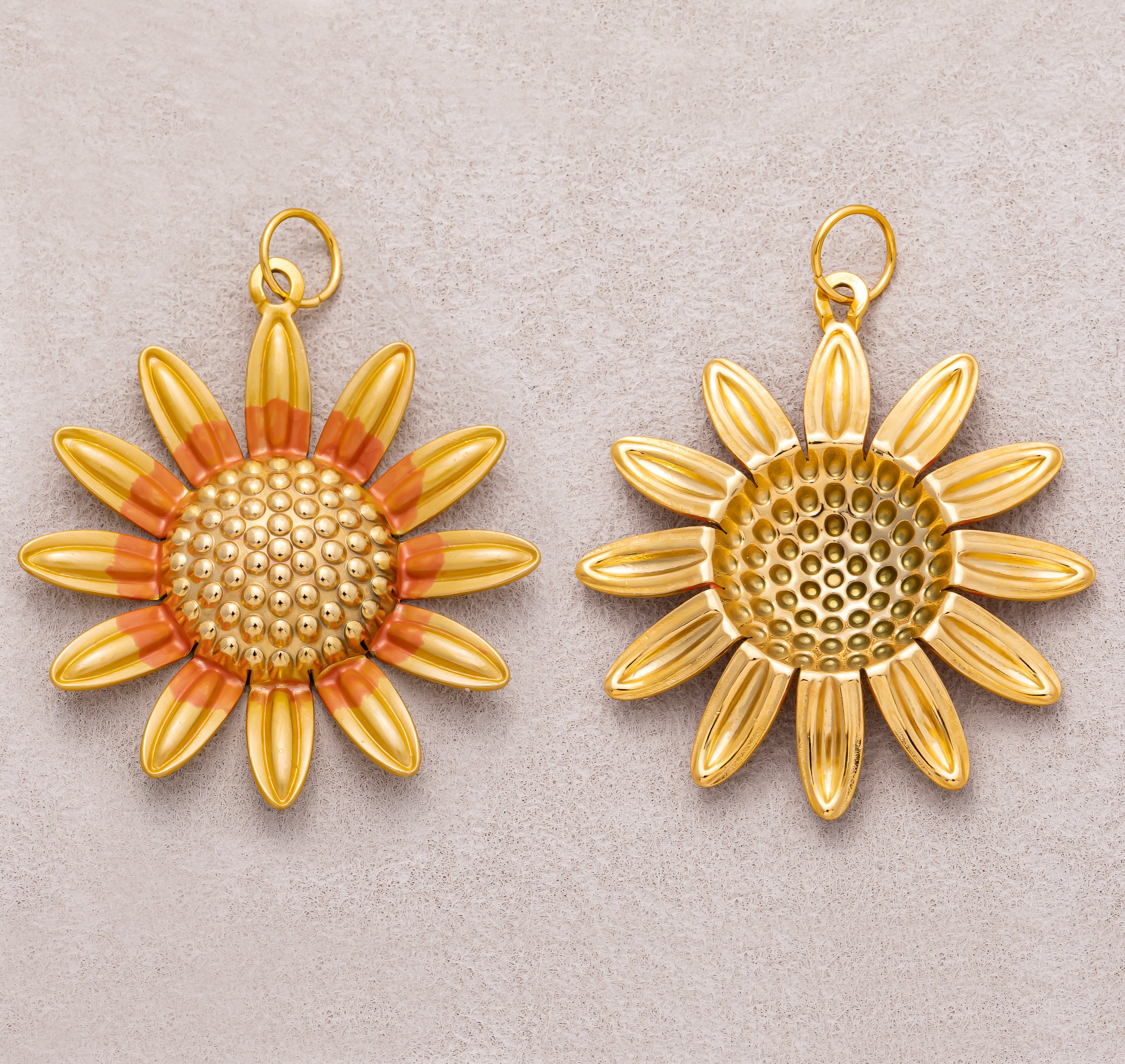 Gold PVD Stainless Steel Textured Sunflower Pendant