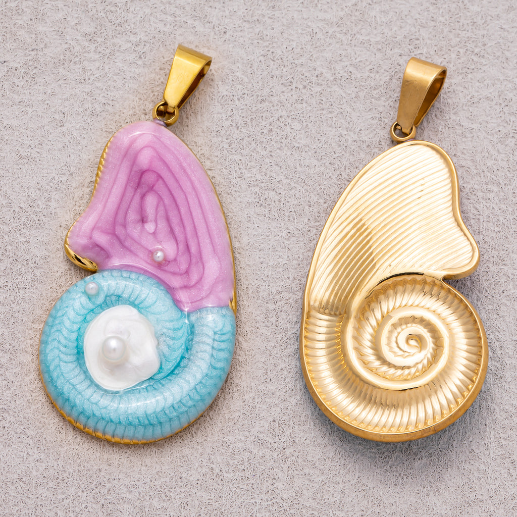 Gold PVD Stainless Steel Shell Pearl Nautilus Sundial Sea Shell Pendant