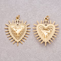 Gold PVD Stainless Steel Hammered Shield Heart Sunburst Charm