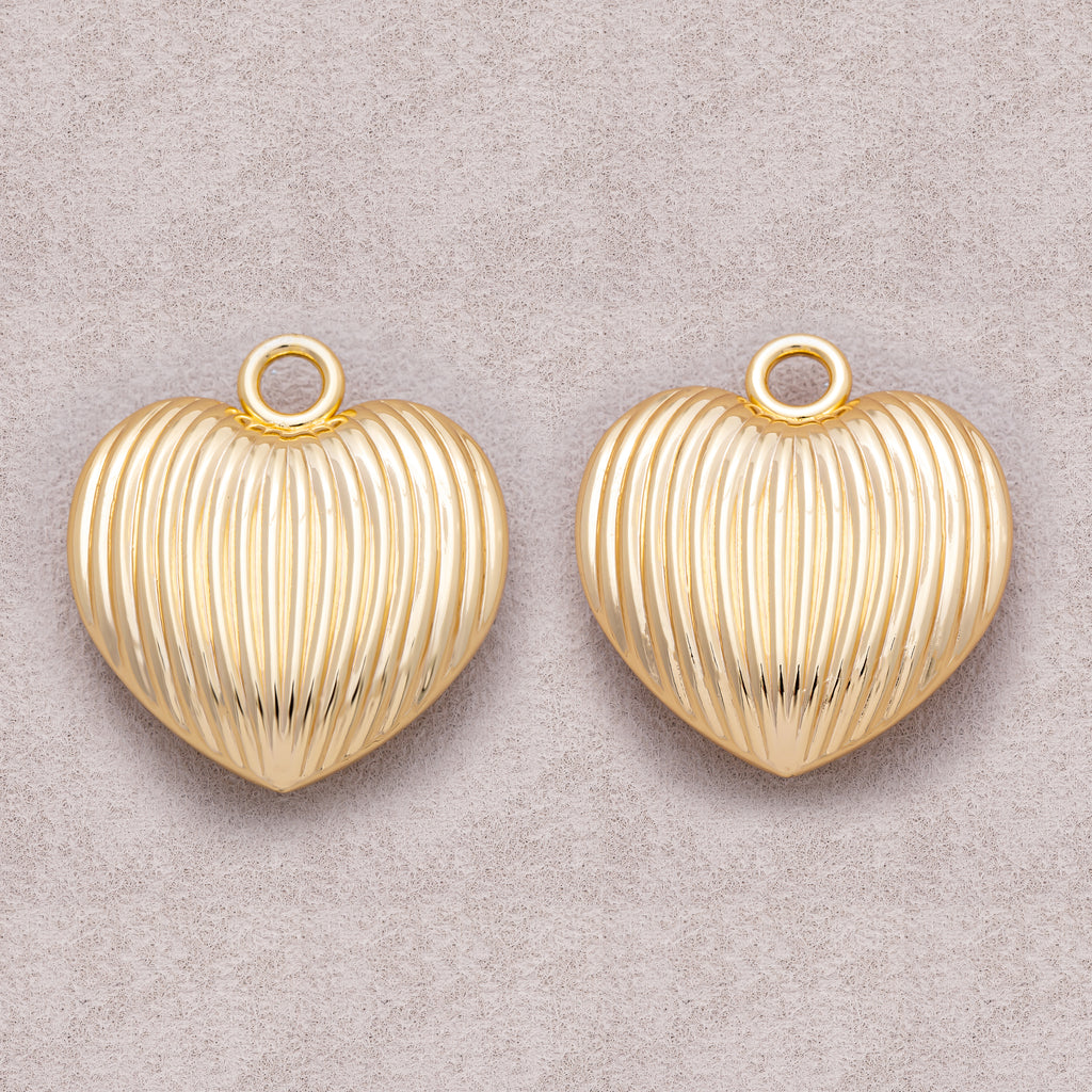 Gold PVD Stainless Steel Ribbed Dome Love Heart Charm