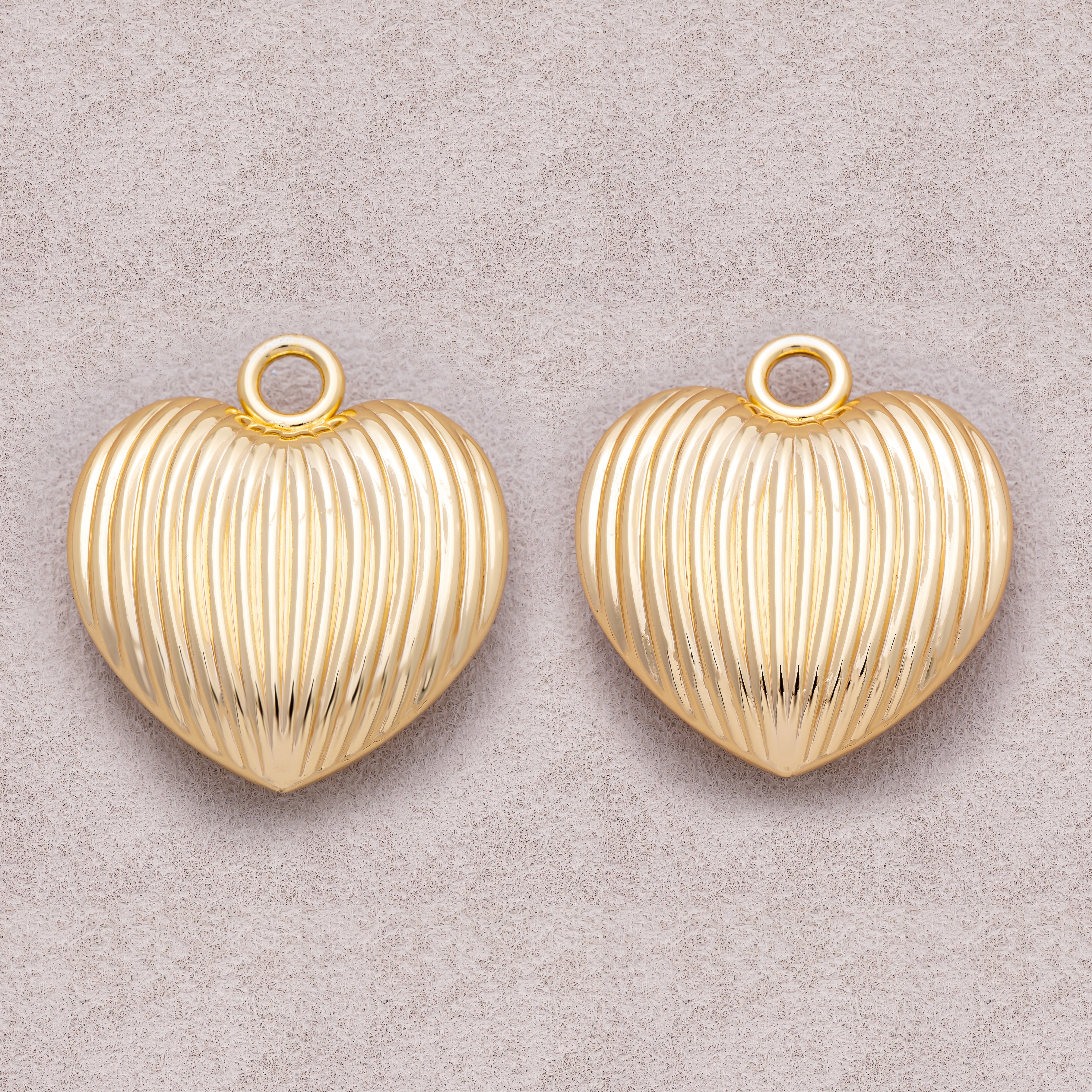 Gold PVD Stainless Steel Ribbed Dome Love Heart Charm