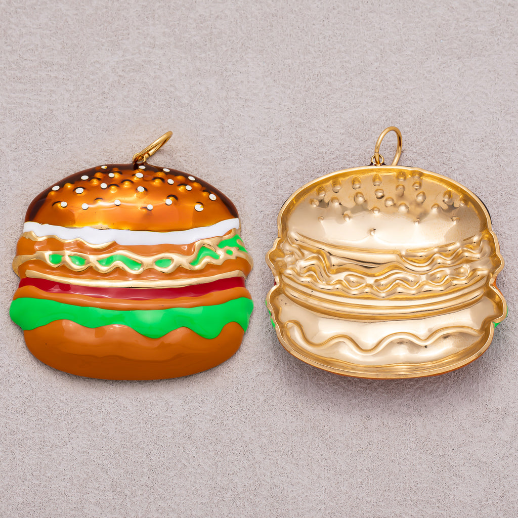 Gold PVD Stainless Steel Enamel Burger Fast Food Charm