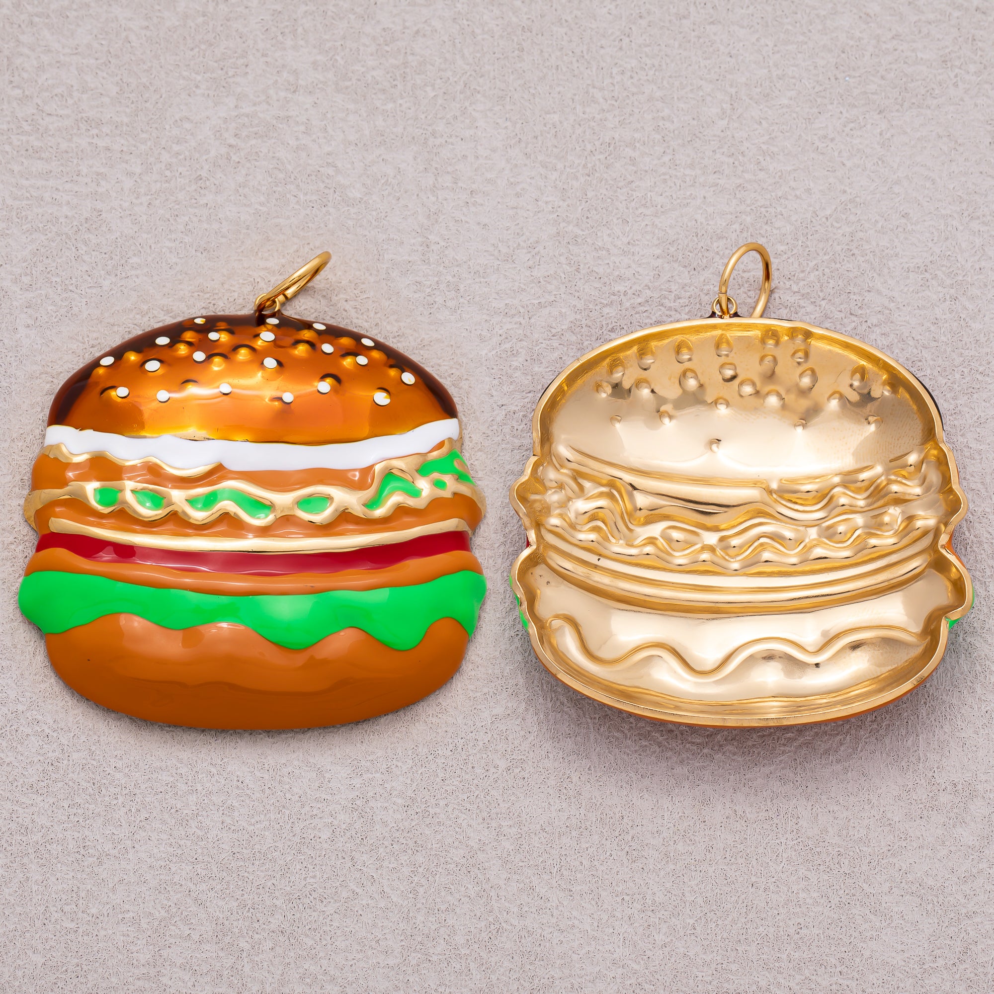 Gold PVD Stainless Steel Enamel Burger Fast Food Charm
